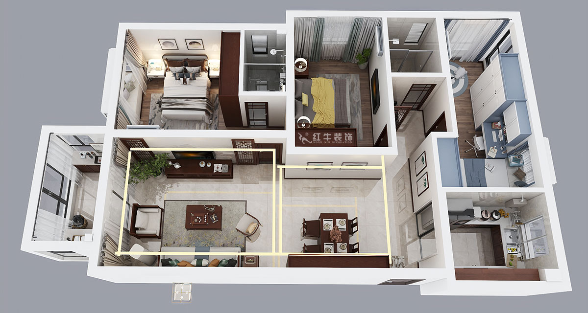 刘小勇｜映月溪山3-1305-119㎡-新中式风格｜3室2厅2卫｜新房装修｜定制家￥159000｜全包15